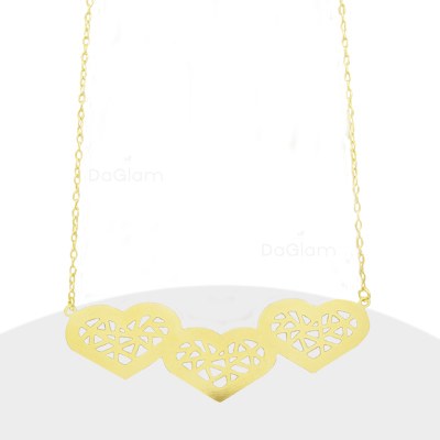 Cadena Collar Tres Corazones Baño De Oro Amarillo Largo 48 Cms - RC0200
