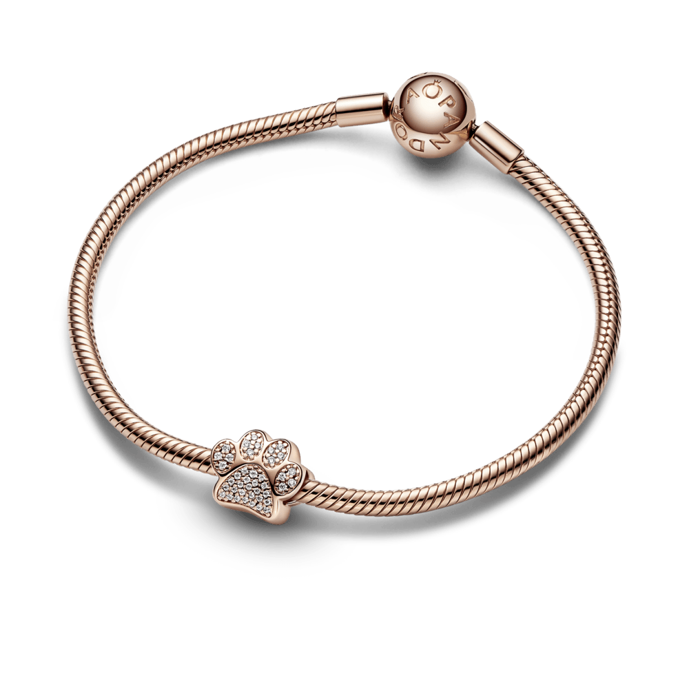 Charm Huella de patita reluciente Recubrimiento en Oro Rosa de 14k
