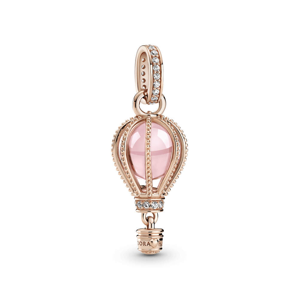 Charm Colgante Globo Aerostático Rosa Resplandeciente Recubrimiento en Oro Rosa de 14k