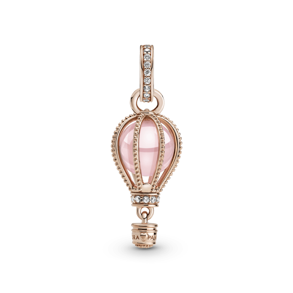 Charm Colgante Globo Aerostático Rosa Resplandeciente Recubrimiento en Oro Rosa de 14k