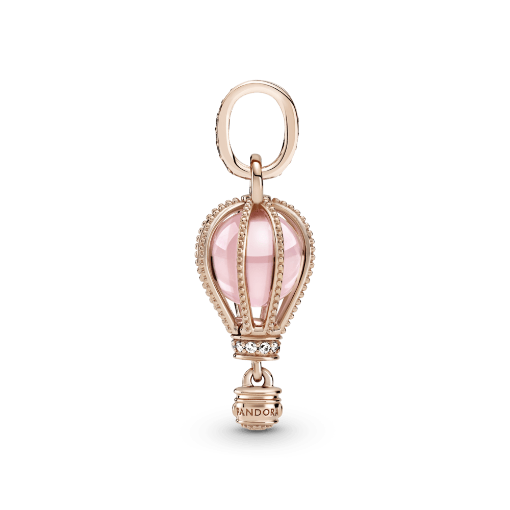 Charm Colgante Globo Aerostático Rosa Resplandeciente Recubrimiento en Oro Rosa de 14k