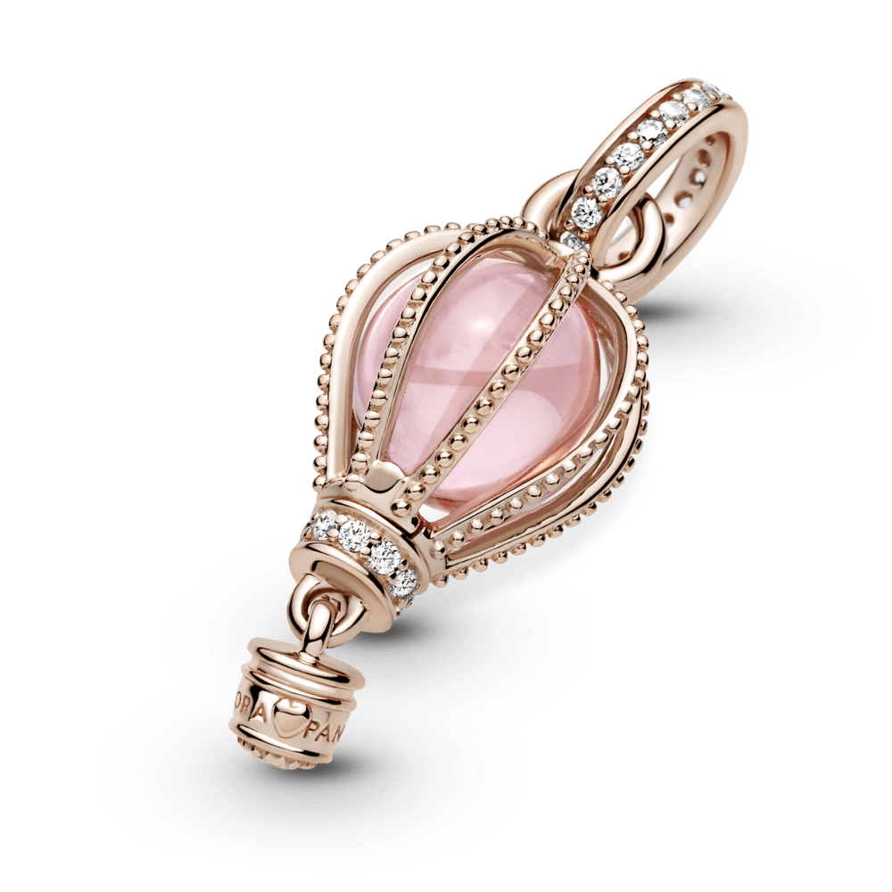 Charm Colgante Globo Aerostático Rosa Resplandeciente Recubrimiento en Oro Rosa de 14k