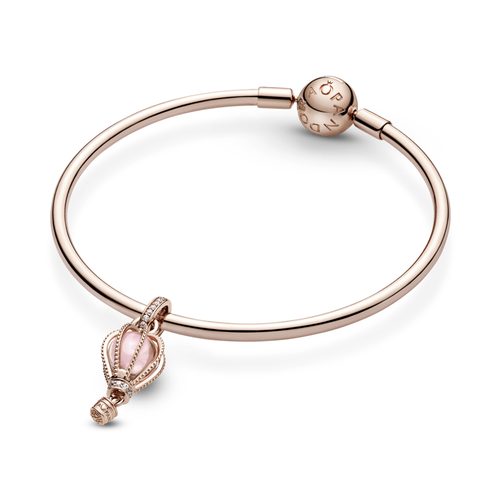 Charm Colgante Globo Aerostático Rosa Resplandeciente Recubrimiento en Oro Rosa de 14k