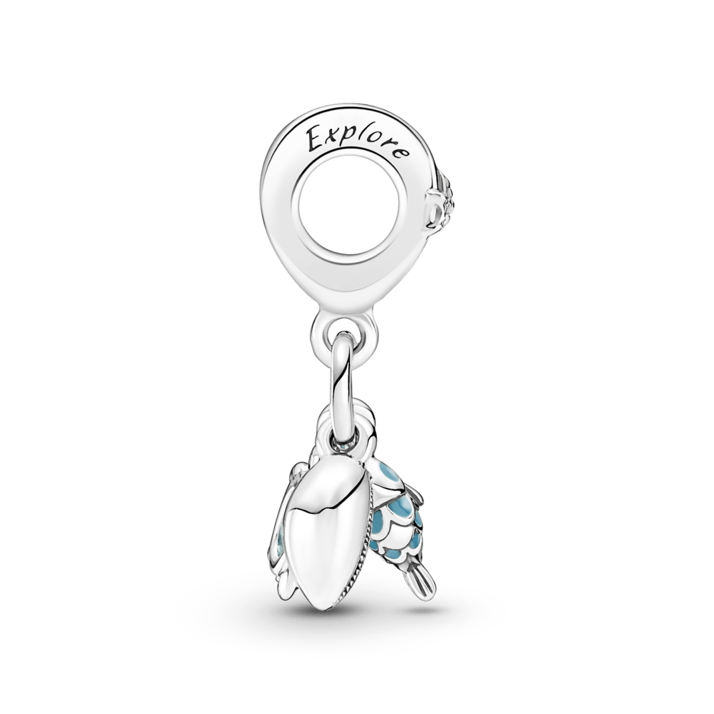Charm colgante triple pescado, tortuga de mar y concha