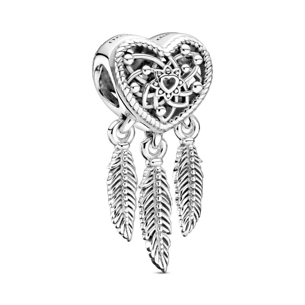 Charm Atrapasueños de corazones y tres plumas