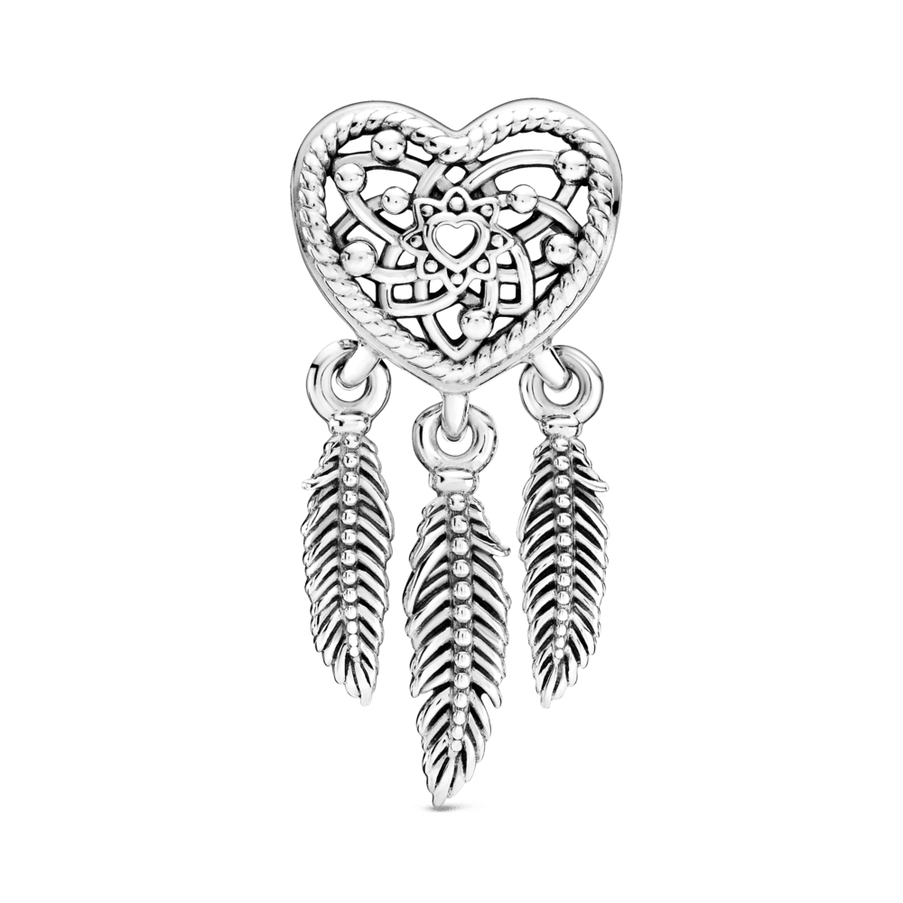 Charm Atrapasueños de corazones y tres plumas