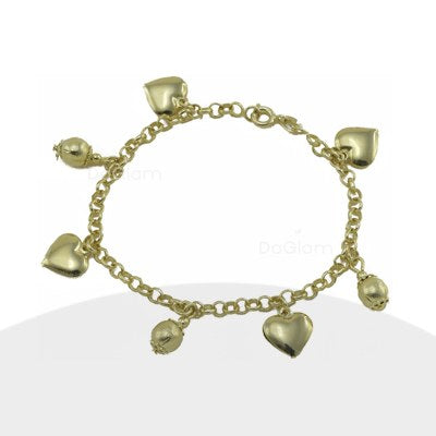 Pulsera Cuatro Corazones Y Bolitas Baño De Oro Amarillo - RU0207