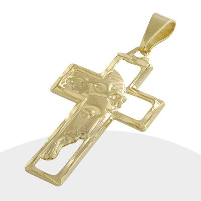 Pendiente Cruz Con Cara De Cristo Baño De Oro 18k - RP0213