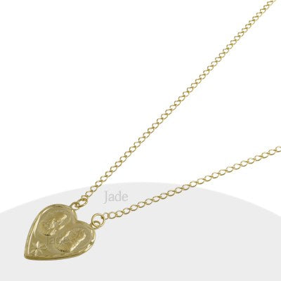 Conjunto Pendiente Jesús Y María Corazón Con Baño De Oro Amarillo 45cms - RO0205