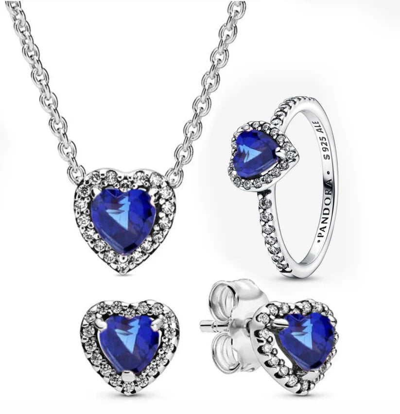 plata ley 925 - Set Completo Corazón piedra azul