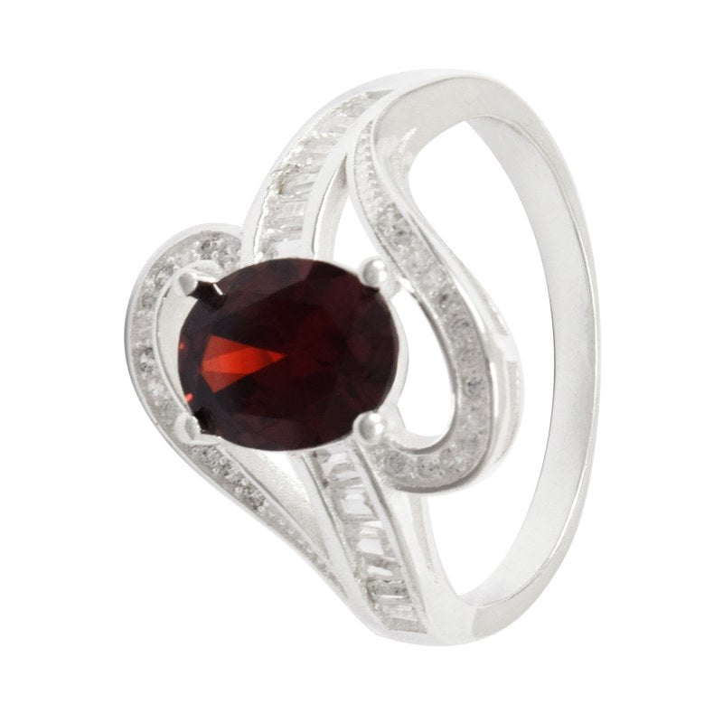 Anillo cruzado circón rojo plata 925