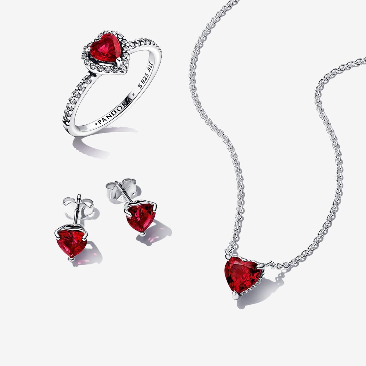 plata ley 925 - Set Completo Corazón rojo