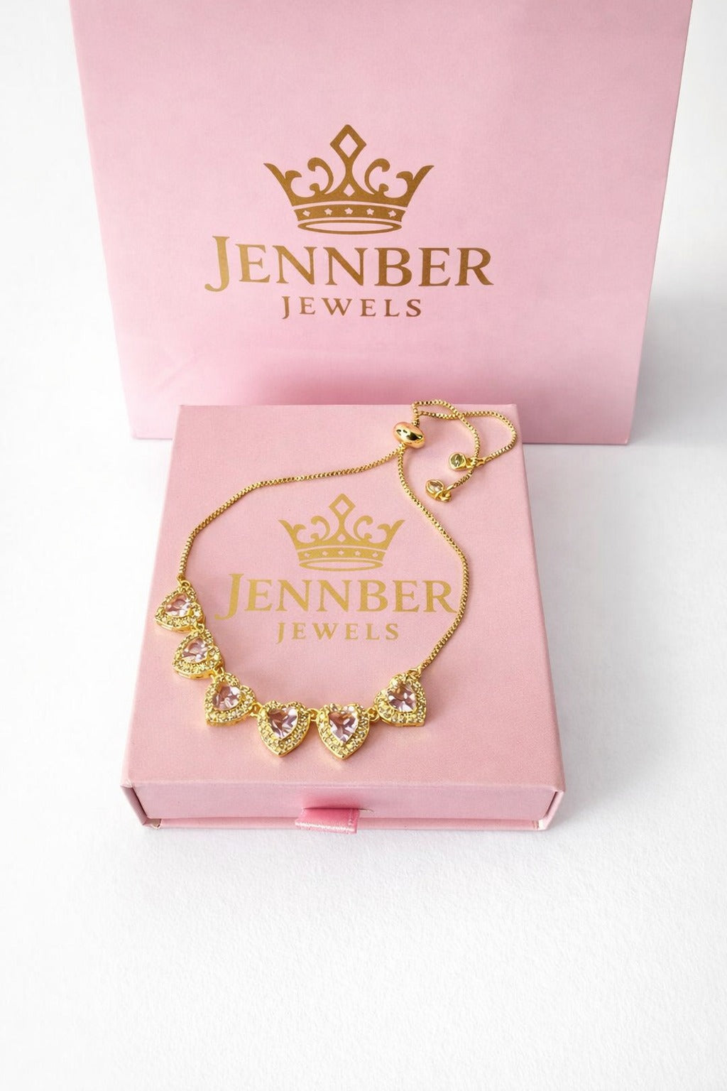 Pulsera modelo swarosky - Corazon rosa gold ajustable