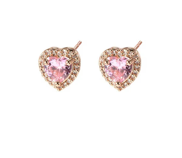Pendientes de botón con forma de corazón oro rosa