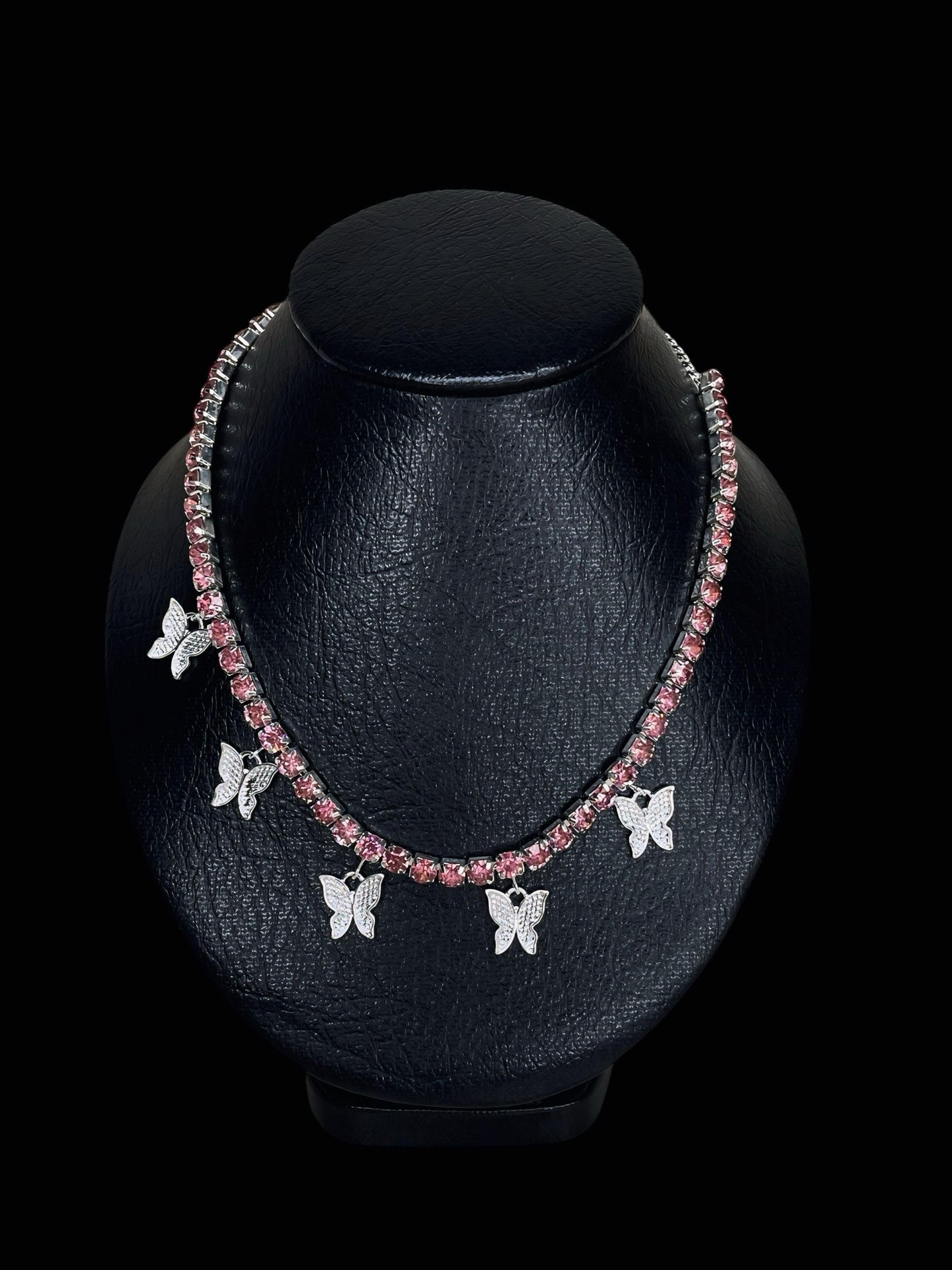 Butterfly effect pink silver tennis choker