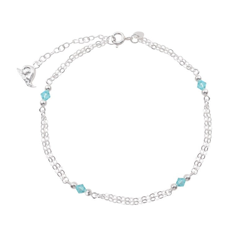 Tobillera Rolo Cristal Colores Plata 925
