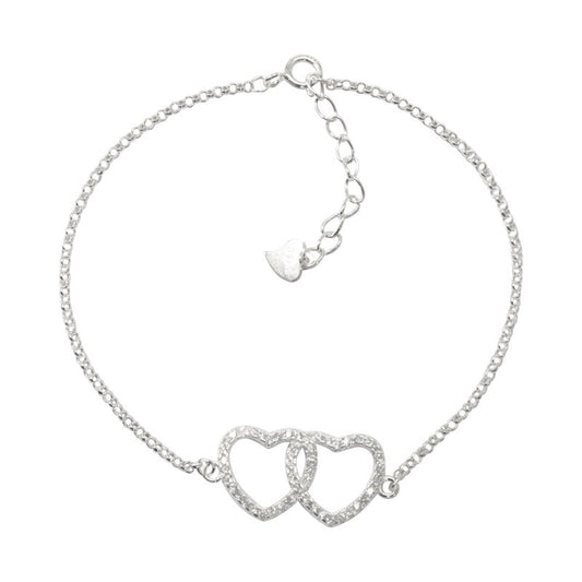 Pulsera Corazones Micro Circón 18 Cms Mas Extensión Plata 925 - PU0868