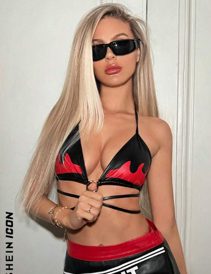 SHEIN ICON Top halter corto sin espalda con lazo cruzado y estampado de fuego