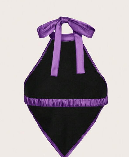 SHEIN ICON Top halter con dobladillo tipo pañuelo y espalda descubierta con lazo y patrón de corazón de diamantes de imitación