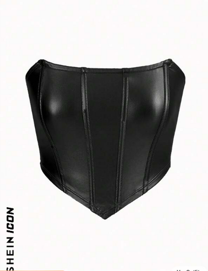 SHEIN ICON Top tubo de cuero de PU con dobladillo hanky