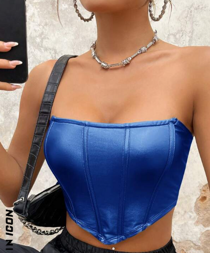 SHEIN ICON Top tubo de cuero de PU con dobladillo hanky