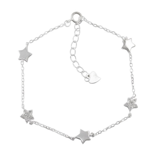 Pulsera Cinco Estrellas 18cms Mas 3cms Extensión Plata 925 - PU0876
