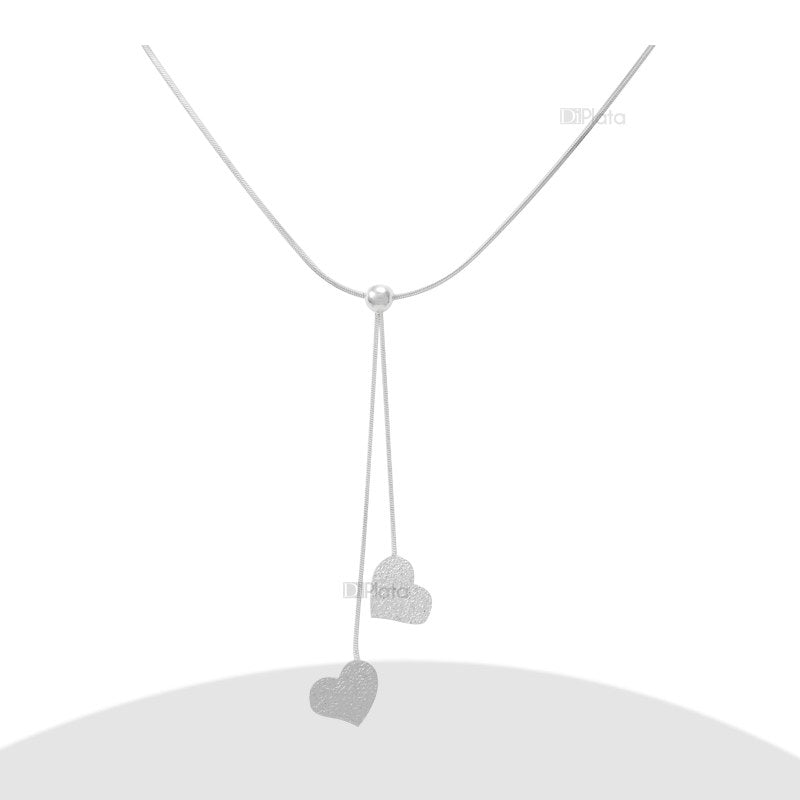Collar Colgantes Corazones Satinados 45 Cms Mas Colgante Plata 925 - PO0109