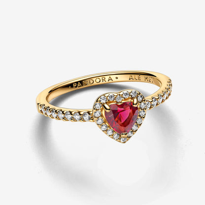 Anillo de corazón elevado de color rojo brillante