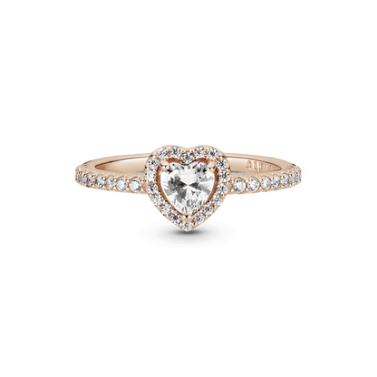 Anillo Con Un Recubrimiento En Oro Rosa De 14k Corazón Brillante Rosa Elevado .- Piedra blanca