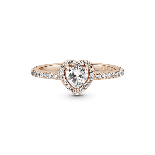Anillo Con Un Recubrimiento En Oro Rosa De 14k Corazón Brillante Rosa Elevado .- Piedra blanca