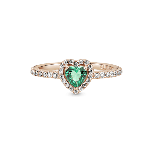 Anillo Con Un Recubrimiento En Oro Rosa De 14k Corazón Brillante Rosa Elevado .- Piedra verde