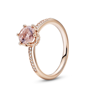Anillo Solitario Corona Brillante Rosa Recubrimiento en Oro Rosa de 14k - Plata ley 925