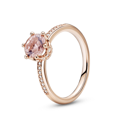 Anillo Solitario Corona Brillante Rosa Recubrimiento en Oro Rosa de 14k