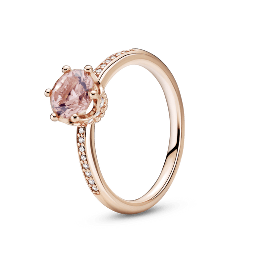 Anillo Solitario Corona Brillante Rosa Recubrimiento en Oro Rosa de 14k