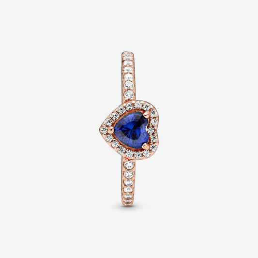 Anillo de corazón elevado de color azul brillante- ORO ROSA