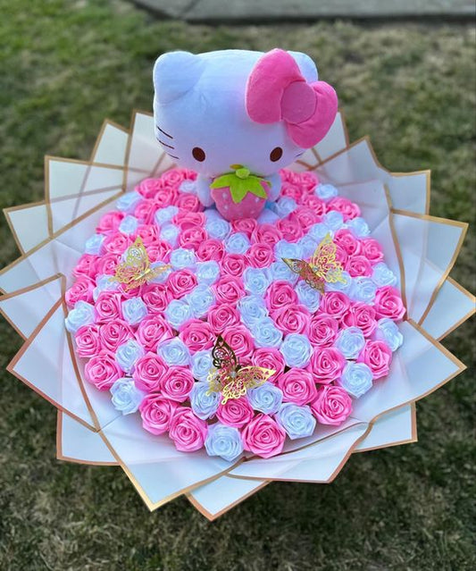 RAMO BUCHON DE 100 ROSAS HELLO KITTY