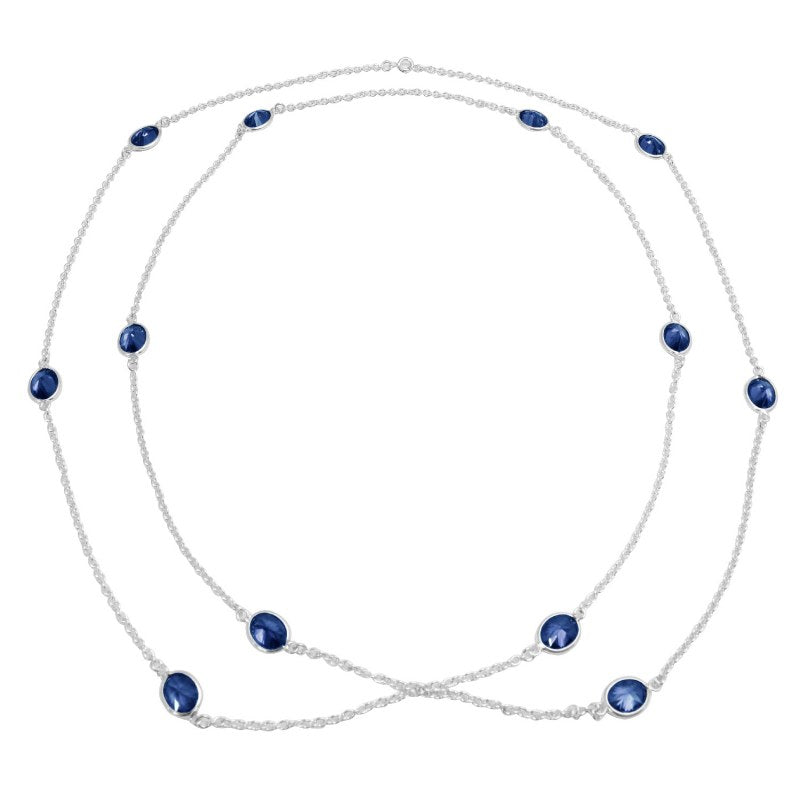 Collares colgantes doce circón color cristal azul 70cms plata 925 - PO0302