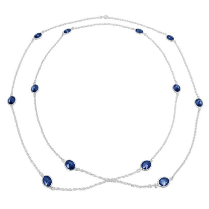 Collares colgantes doce circón color cristal azul 70cms plata 925 - PO0302
