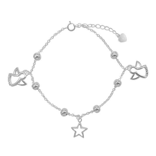 Pulsera Ángeles estrella con esferas 17cms mas 3cms extensión plata 925 - PU0163