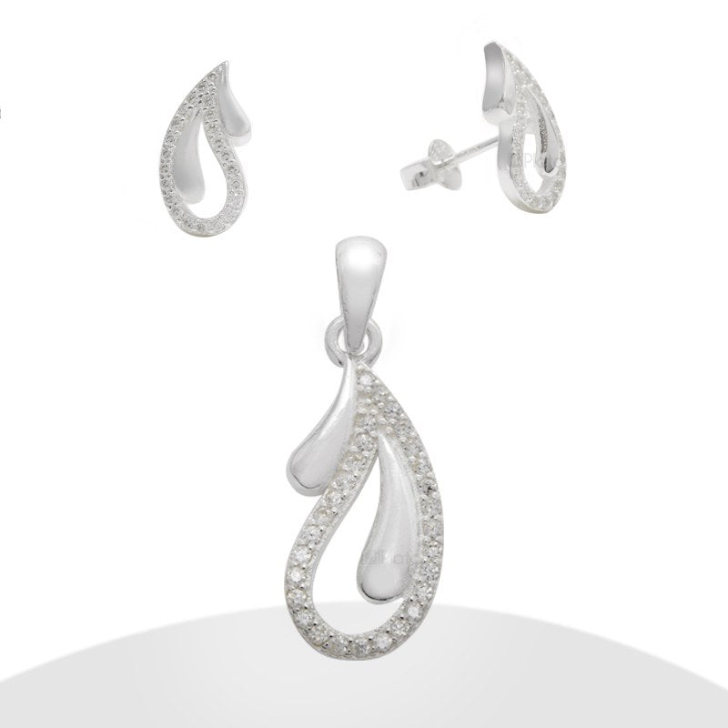 Conjunto Micro Circón Diseño De Gotas Plata 925