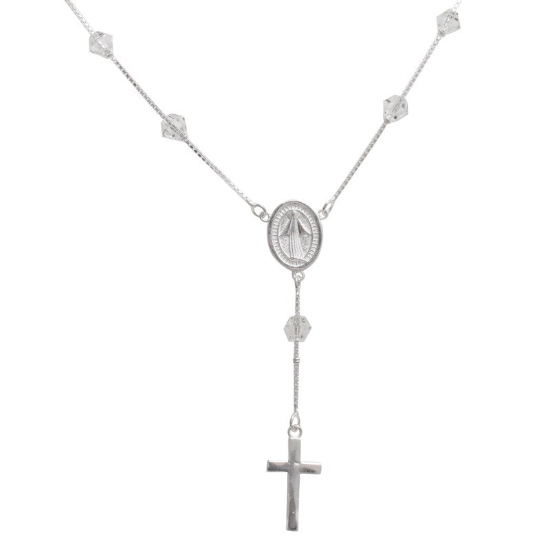 Collares rosario con cristales y cruz 50 cms mas extensión plata 925 - PO0331