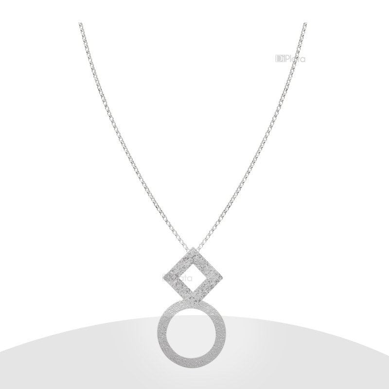 Collar Diseño Circulo Y Rombo Plata 925 - PO0404