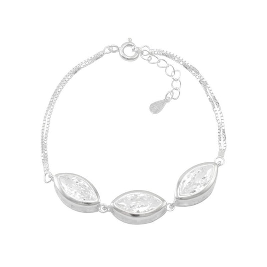 Pulsera cadena doble tres circones 16 cms mas extensión plata 925 - PU0900