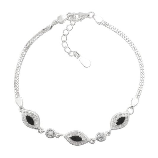 Pulsera circones 18 cms mas extensión en azul y negro plata 925 - PU0808