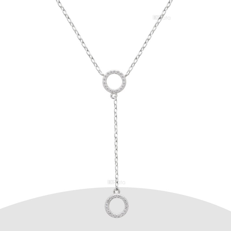 Collar Dos Circulo Micro Circón 42+3cms Extensión Plata 925 - PO0508