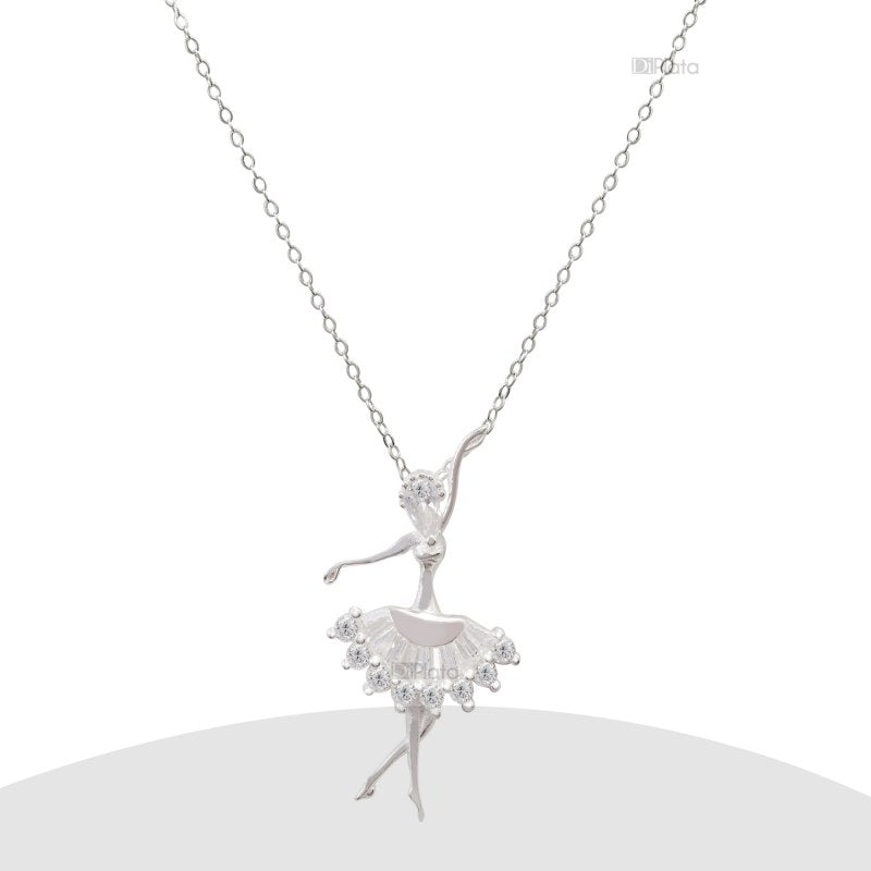 Collar Bailarina Con Circones 42+3cms Extensión Plata 925 - PO0509