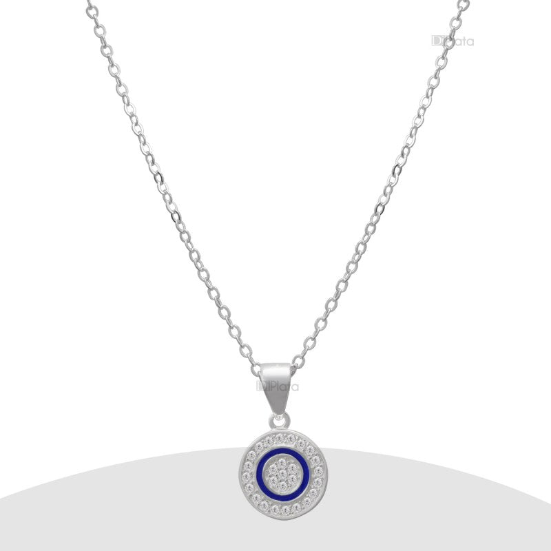 Collar Circular Con Circones Azul 45 Cms Mas Extensión Plata 925 - PO0520