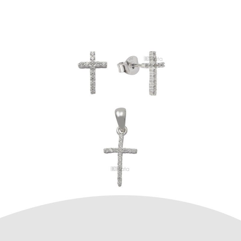 Set Cruz Con Micro Circones Plata 925
