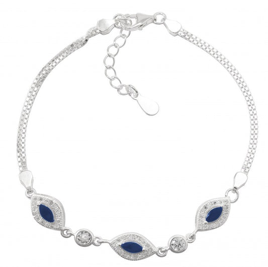 Pulsera circones 18 cms mas extensión en azul y negro plata 925 - PU0808