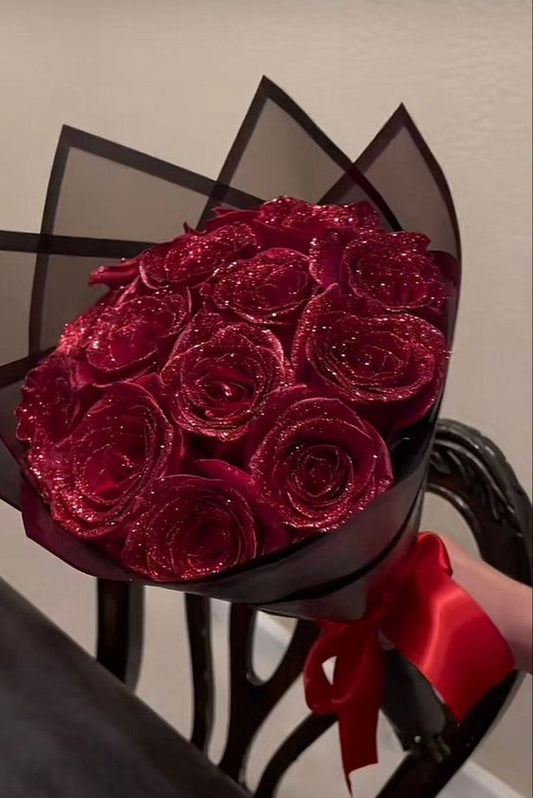 Rosas eternas rojas con glitter de 15